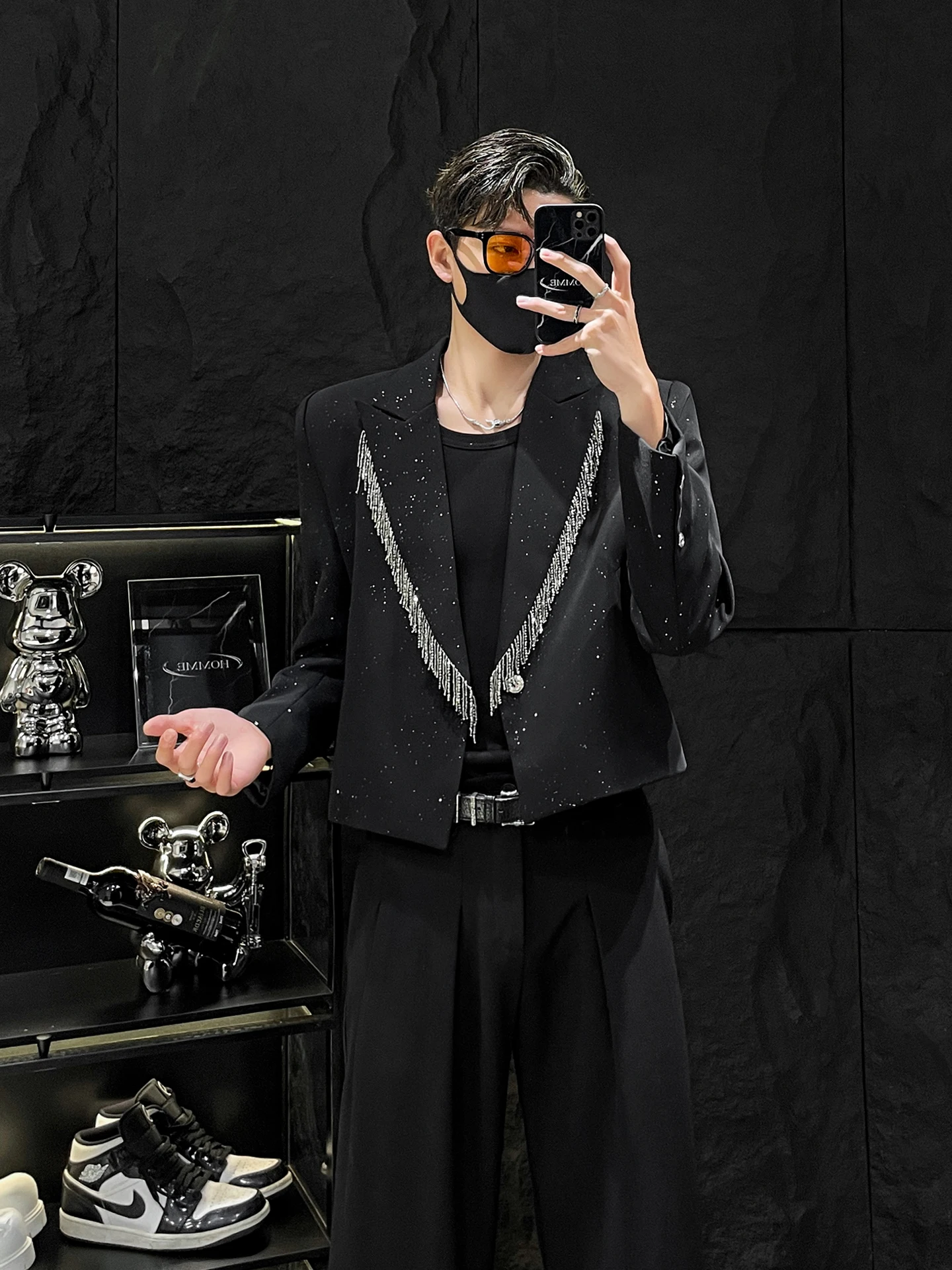 

ort Heavy Embroidery Gold Men's Suit Jaet Non-stop Mirror Design Casual Sle Long Sve Autumn Faion Trend Young Adult