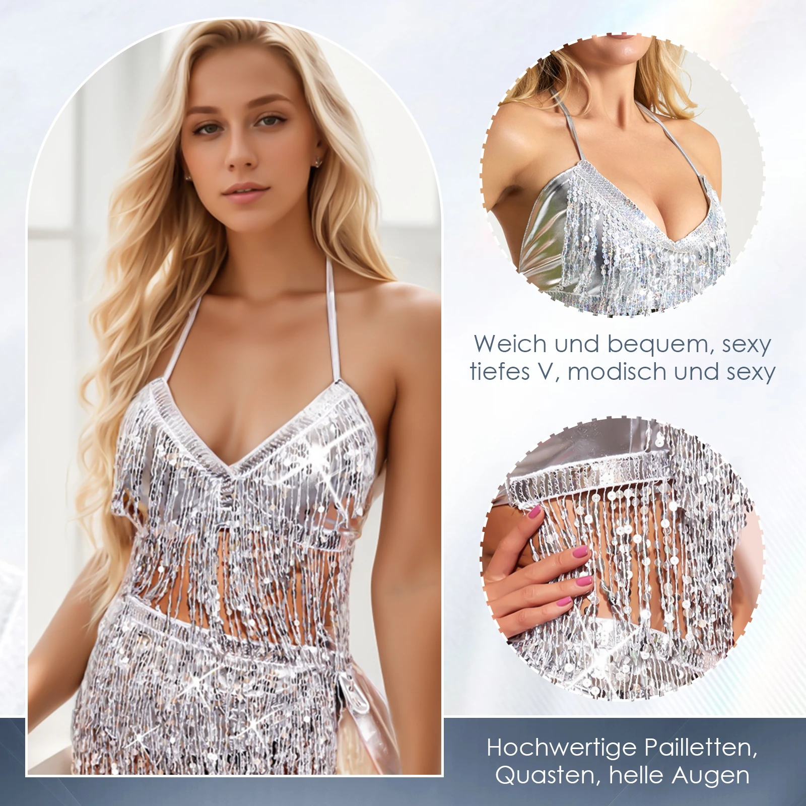 Biustonosz z cekinami Performance Top, damski, z frędzlami, strój do tańca w klubie nocnym, top do tańca brzucha, kostiumy sceniczne, biustonosz typu halter