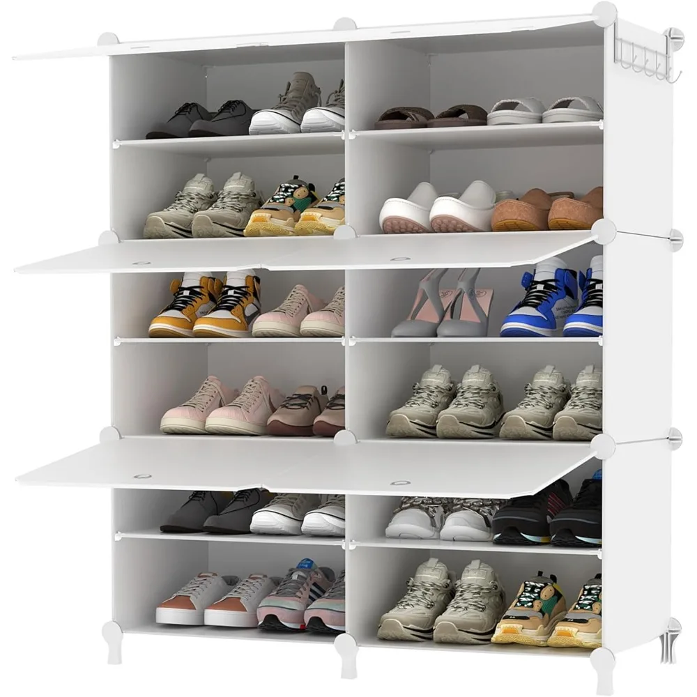 

Shoe Rack, 6 Tier Shoe Storage Cabinet with Door, 32 Pair Shoe Organizer Shelves for Closet Hallway Bedroom Entryway, White