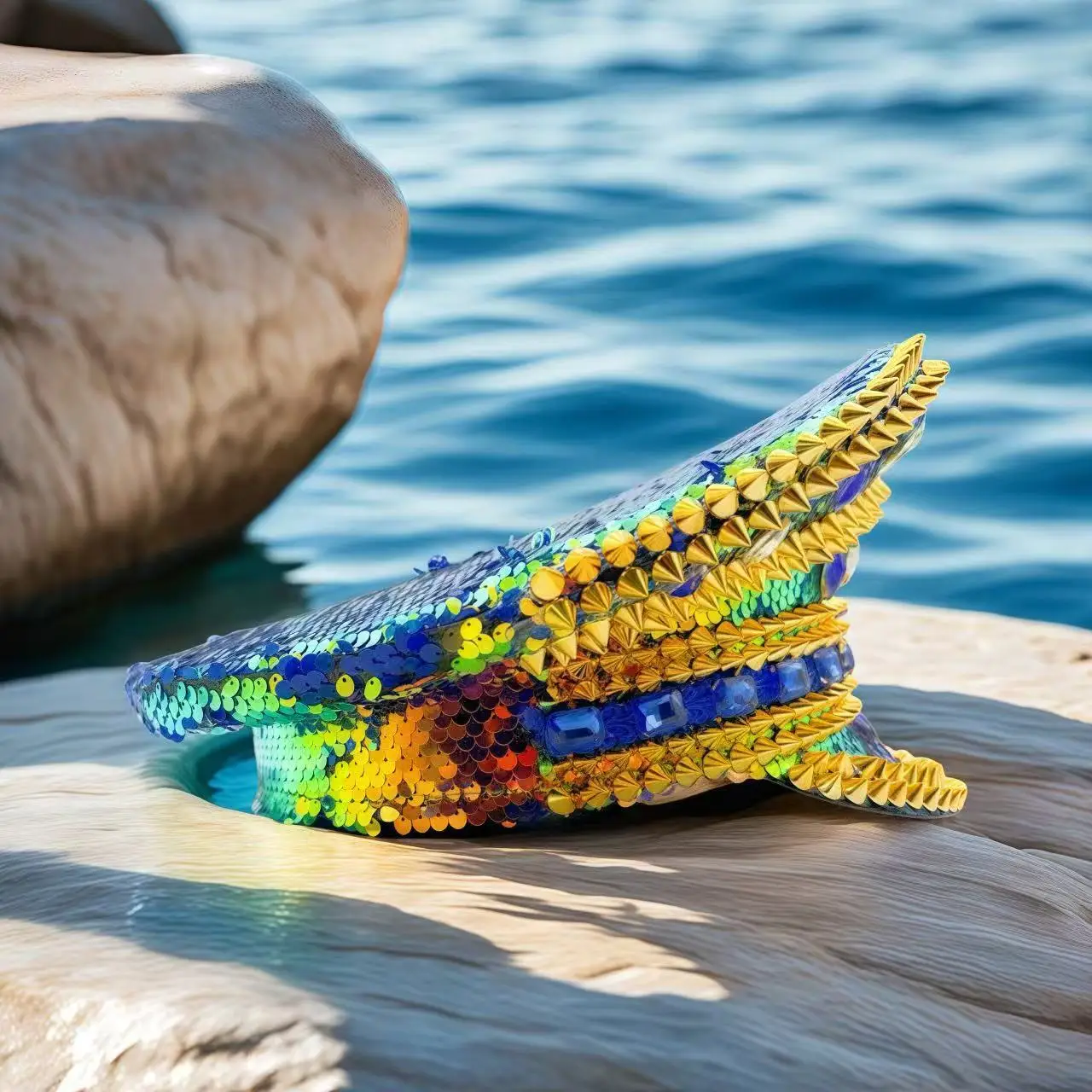 HongLuan Music Festival Costume Hat, Captain Hats Rhinestone for Carnival Woman, Cosplay Female Accessories