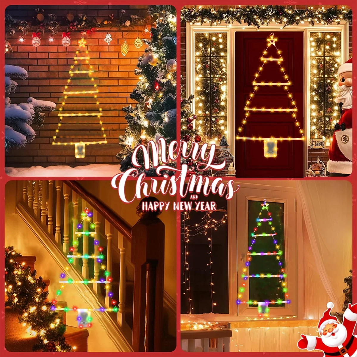 Christmas Tree LED Ladder Light Navidad Outdoor Garden Santa Claus Climbing Ladder Light Christmas Decoration 2024 New Year 2025