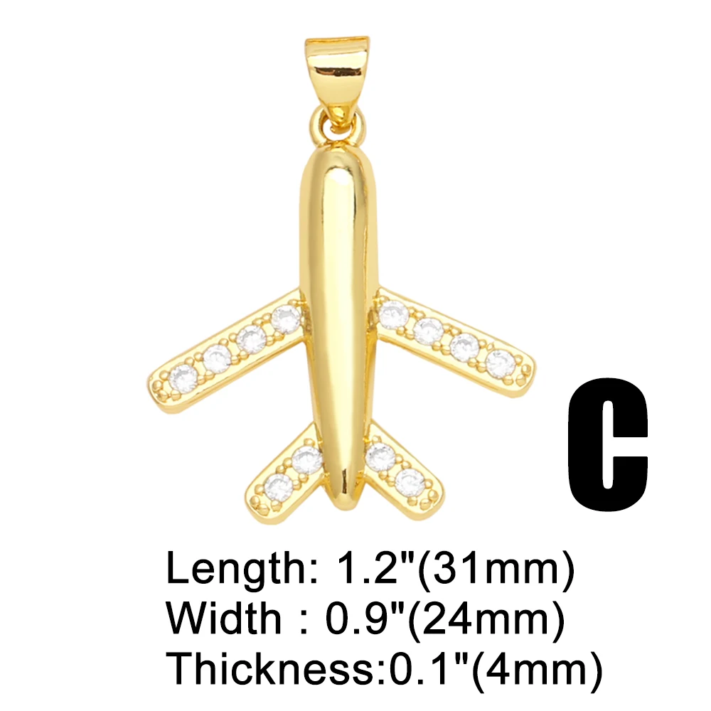 OCESRIO White Crystal Airplane Pendant for Necklace Copper Gold Plated Clock Planet Jewelry Making Component DIY pdtb375