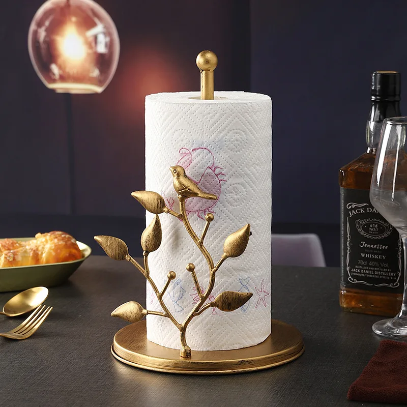 European and American retro vertical wooden bottom tissue rack, kitchen storage napkin roll paper rack, creative light luxury