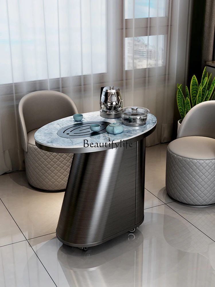 Luxury Rock Plate Tea Table Light Luxury Minimalist Small Apartment Balcony Kung Fu Bubble Movable Tea Cart