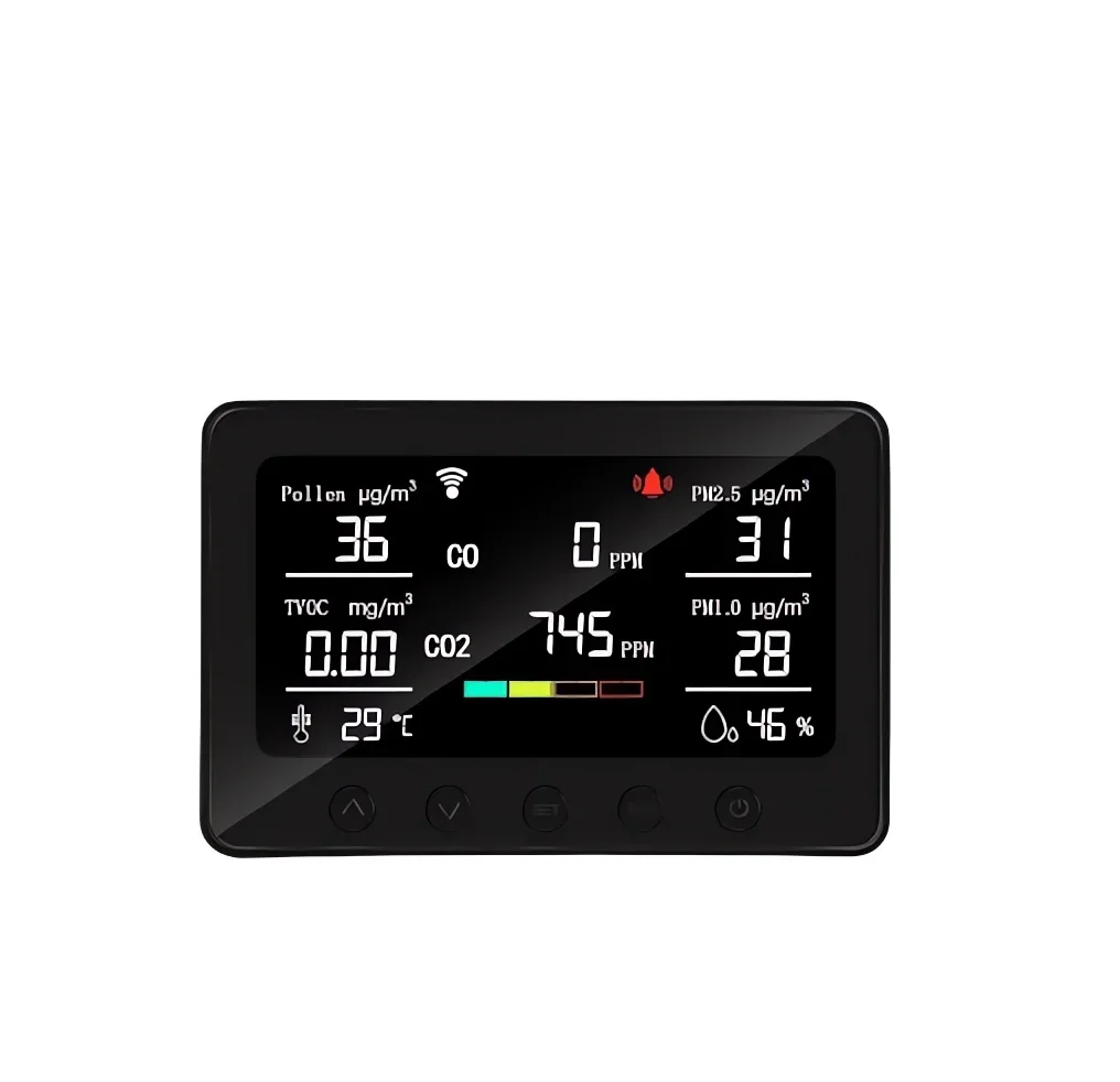 2026 Hot Sale Smart WiFi Tuya Air Quality Monitor 9-in-1 IAQ Detector PM2.5 HCHO TVOC CO2 AQI CE RoHS Approved OEM ODM