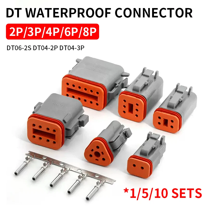 

1/5/10 Sets DT 2P/3P/4P/6P/8P 22-16AWG Waterproof Deutsch Connector deutch connectors Plug Kit DT06-2S DT04-2P DT04-3P