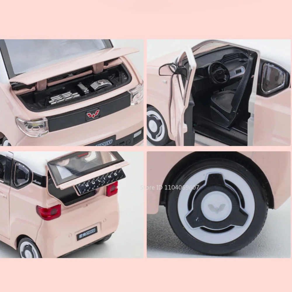 1:24 لعبة سيارة WuLing HongGuang نماذج EV صغيرة سبيكة دييكاست ضوء الصوت التراجع الباب الخلفي فتح الإطارات المطاطية حلية هدايا السيارة
