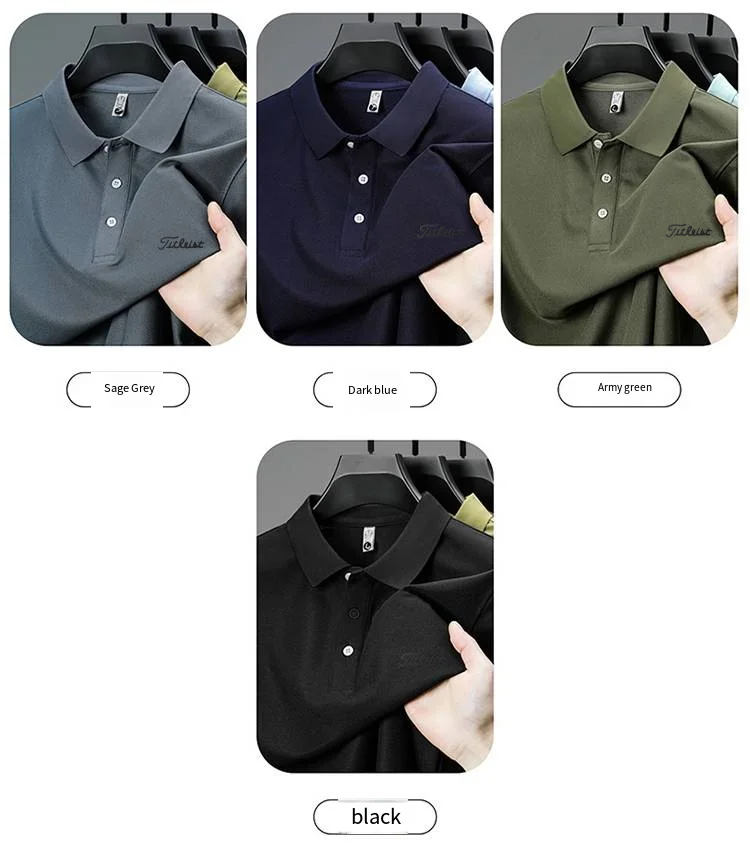 Business Casual Herren Neues Kurzarm-Poloshirt mit Kragen und Knöpfen, Einfarbig mit Schriftzug, Bequemes Atmungsaktives Herren-T-Shirt – Detail 11