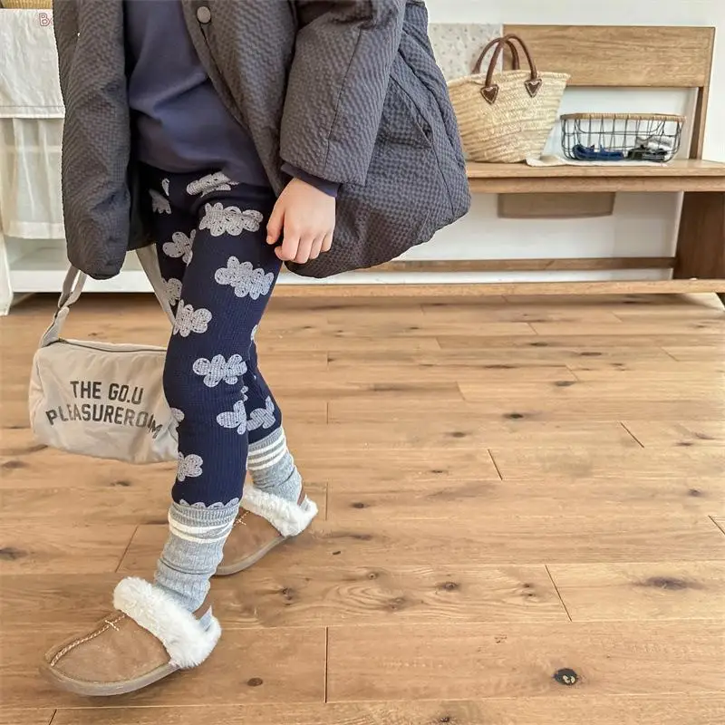 Baby Plush Thick Bottom Pants Autumn and Winter New Korean Version Fashion Girls\' Printed Soft Pants Elastic Warm Leggings