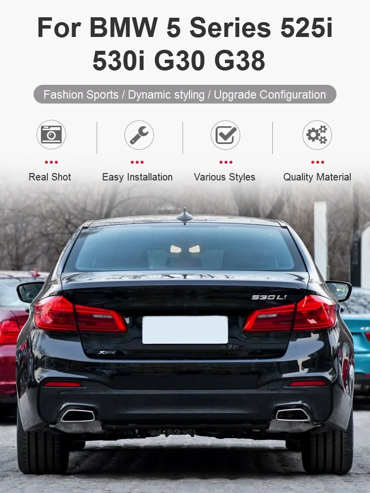 Czarna kwadratowa końcówka tłumika, rura wydechowa pasująca do BMW G30 G31 serii 5 520i 530i 540i 2019-2023, ulepszenie układu wydechowego wymaga spawania. — 2