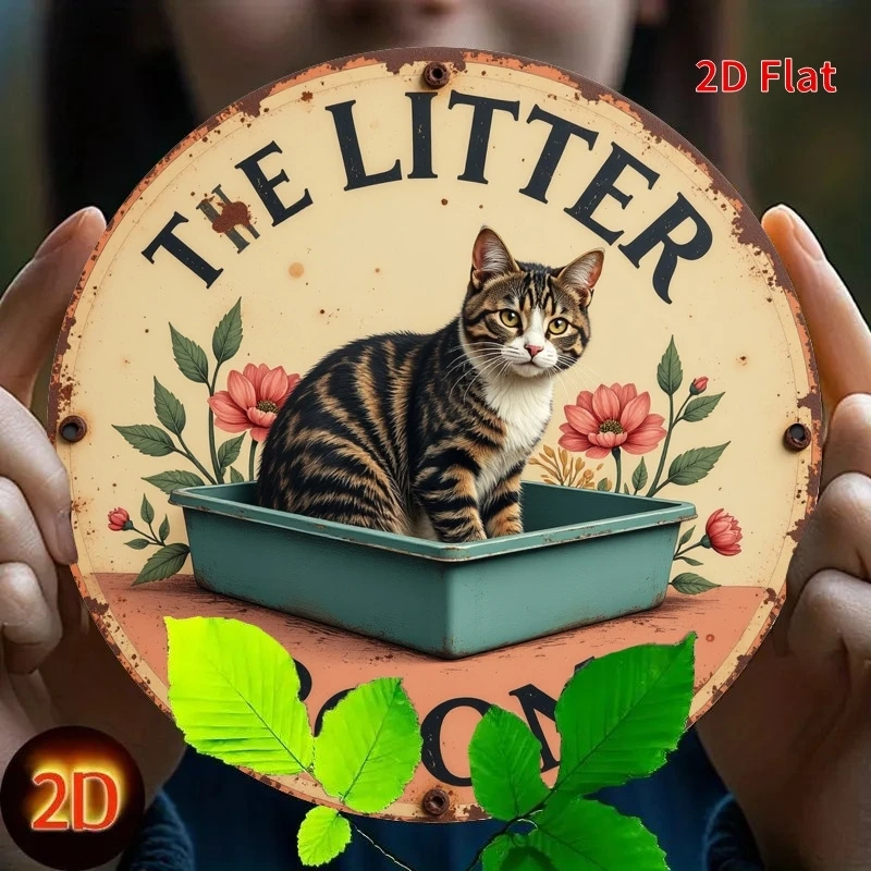 2D Retro Wooden Round Disc Cat Toilet Sign Hanging Decoration for Cat Lovers Home Cat Enclosure Gift Idea for Cat Enthusiasts