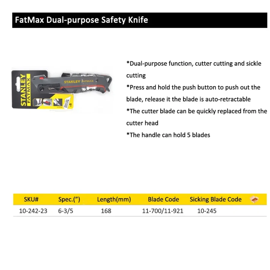 STANLEY FatMax Art Knife Self-Retracting Safety Utility Knife with 5 Blades Placed in the Handle Wallpaper Knife 10-242-23