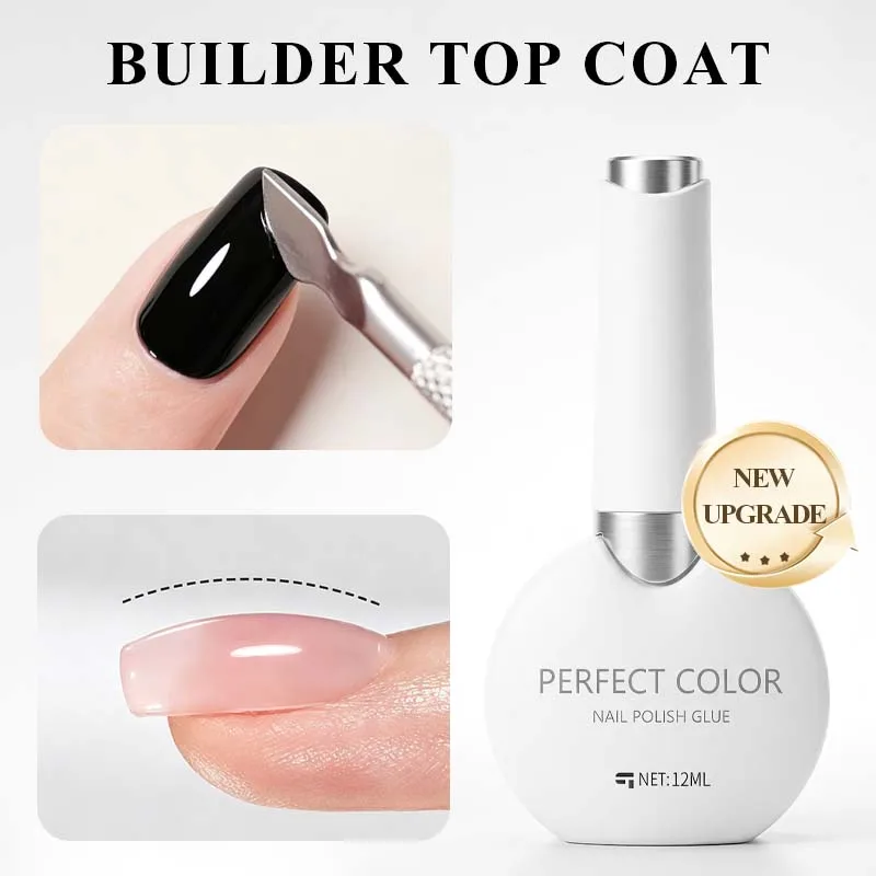 PERFECT COLOR Builder Top Coat 12ml, No Wipe Self-Leveling Gel, Thickening, Strengthening, Crystal Gloss, UV LED Cure