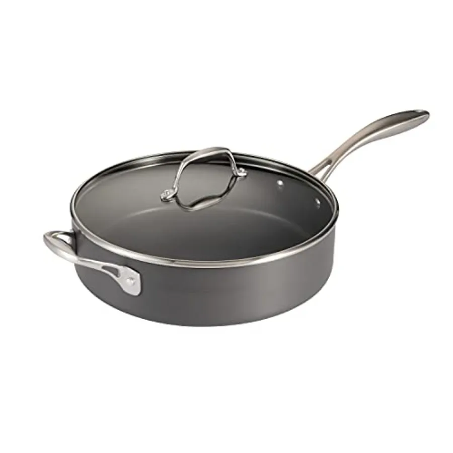 

OnyxPro Hard Anodized Non Stick 5.5-Quart Saute Pan with Glass Lid Cooking Pan with Rnforced Nonstick Coating Oven Safe