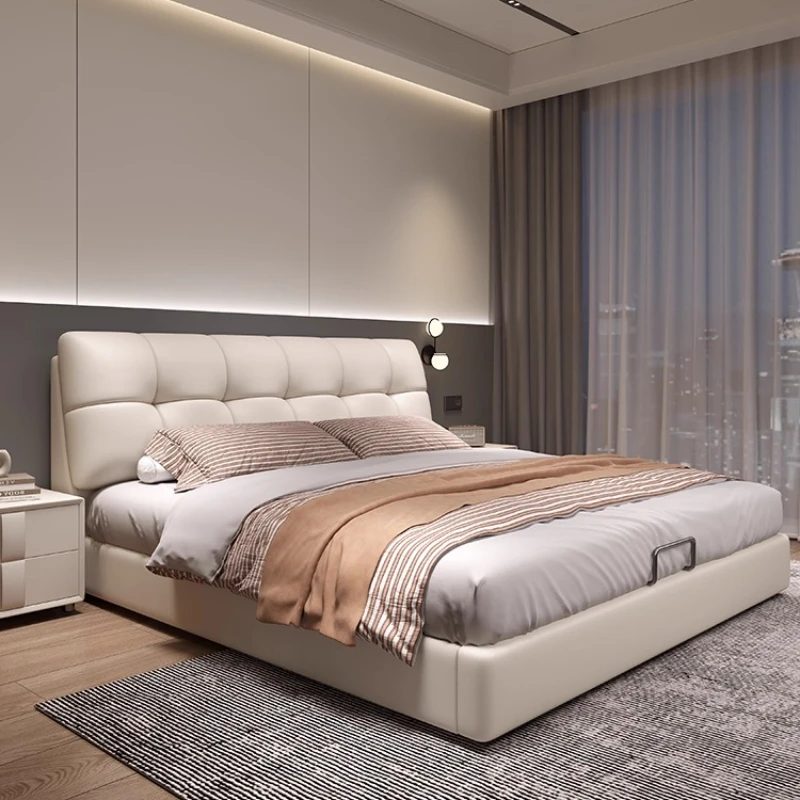 

Cream wind leather bed 1.8 meters double bed superior master bedroom queen bed