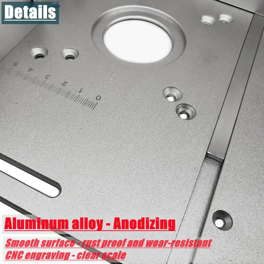 Aluminum Router Table Insert Plate W/ Miter Gauge for Woodworking Benches Table Saw Multifunctional Trimmer Engraving Machine