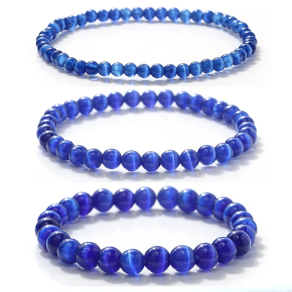 Fashion Natural Stone Blue Cat Eye Stone Beads Bracelet Bangle For Women Elastic Rope Bracelet Girls Yoga Jewelry Gifts Pulseira view 2
