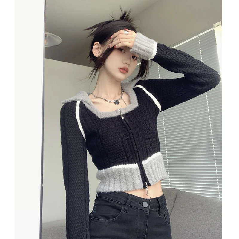 korean-faion-design-ort-knitted-open-cardigan-women's-slim-fit-color-blo-winter-new-sle-elely-slimming-top
