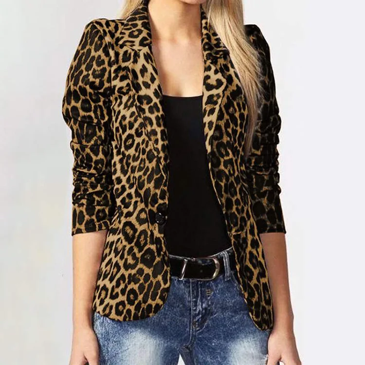 

Fashionable Thin Leopard Print Suit Women's Coat Casual Style Commute Outerwear Polyester Fiber Spring Season Chinese Made