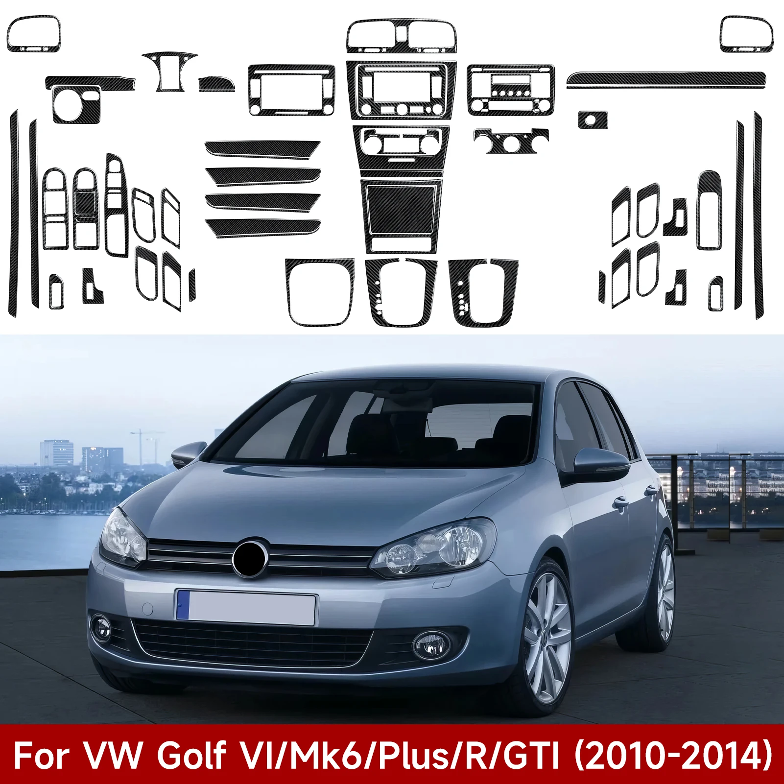 Car Center Console Gear Shift Panel For Volkswagen Golf VI MK6 GTI R Plus (2010-2014) Carbon Fiber Interior Sticker Trim Set Kit