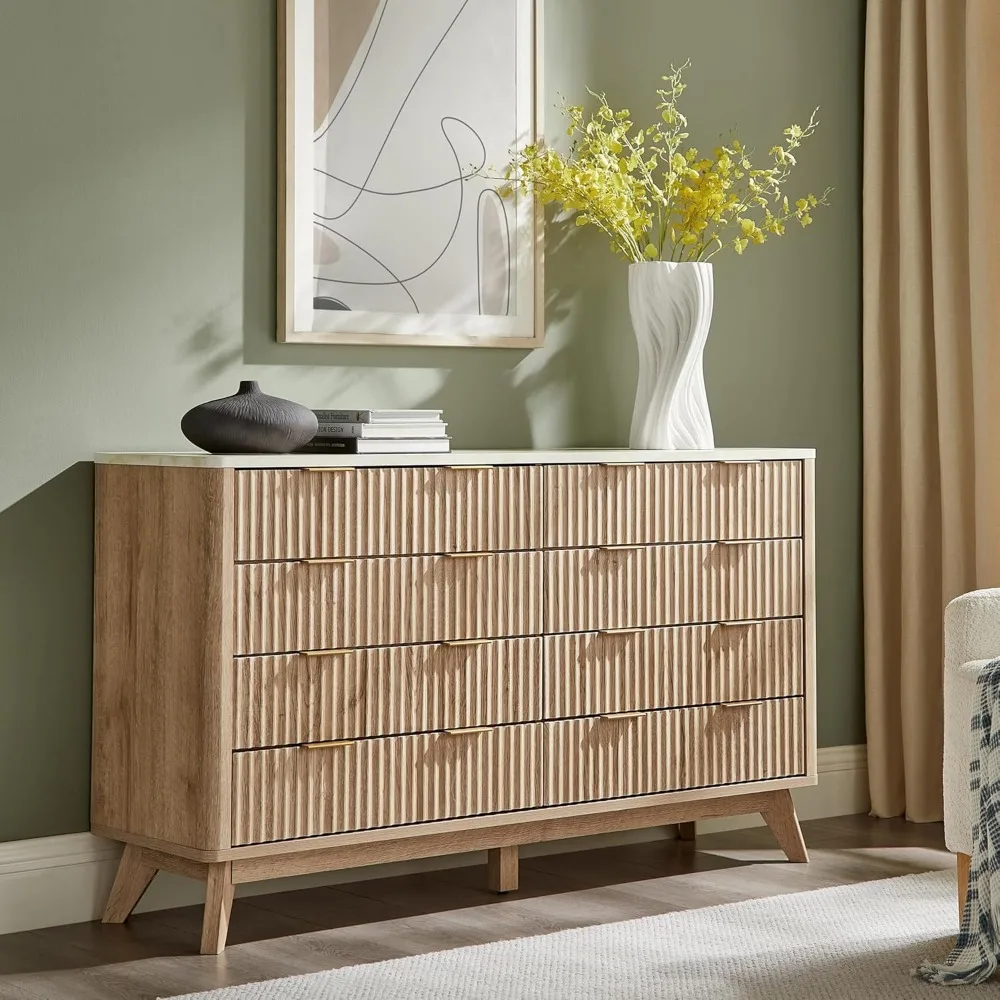 خزانة ملابس رائعة ذات 8 أدراج، 54 خزانة ذات أدراج عصرية واسعة مع سطح من الرخام الصناعي، تصميم منحني، ستان تلفزيون لخزانة الملابس #3