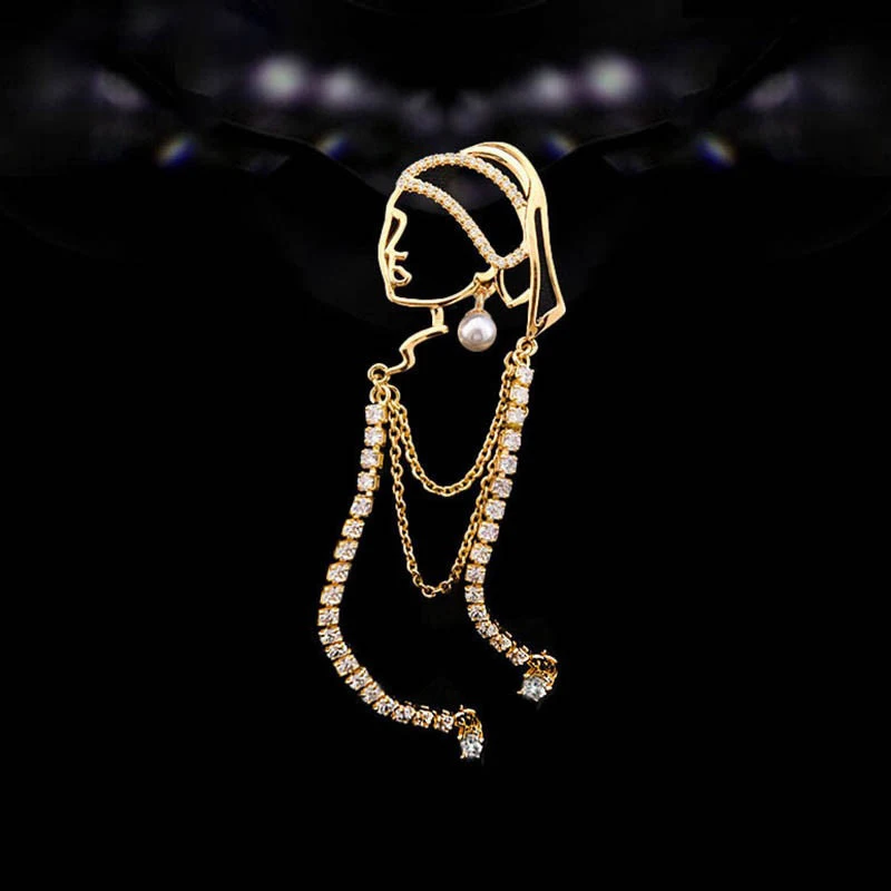 Wearing A Girl With Pearl Earrings Tassel Brooch For Women Female Wedding Banquet Jewelry Clothing Coat Dress Collar Accesories