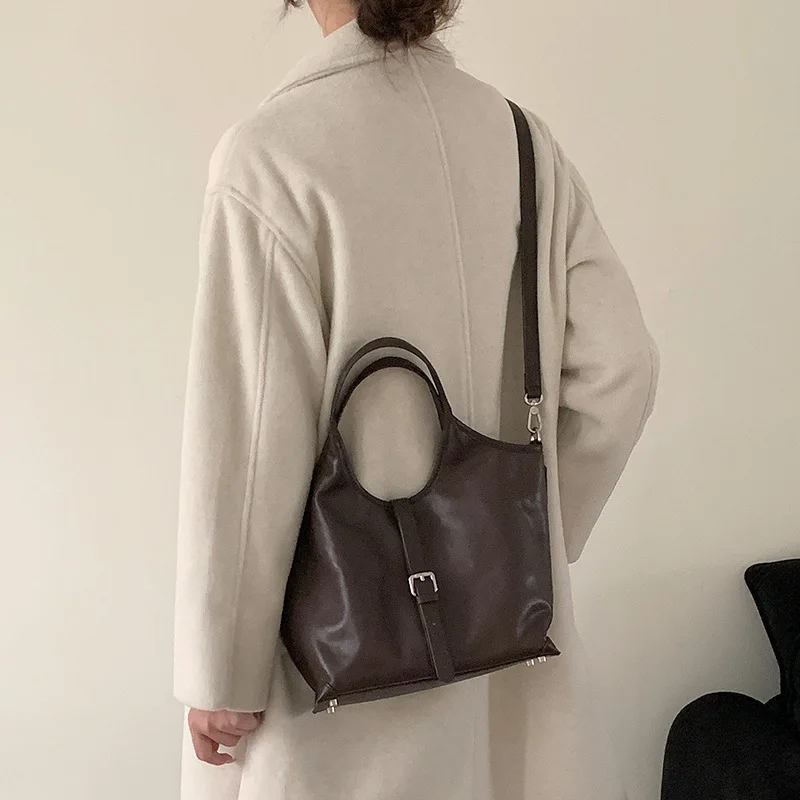 

Leather Tote Bag 2026 Retro Vegetable-tanned Sheepskin Basket Bag, Large-capacity Commuter Handbag