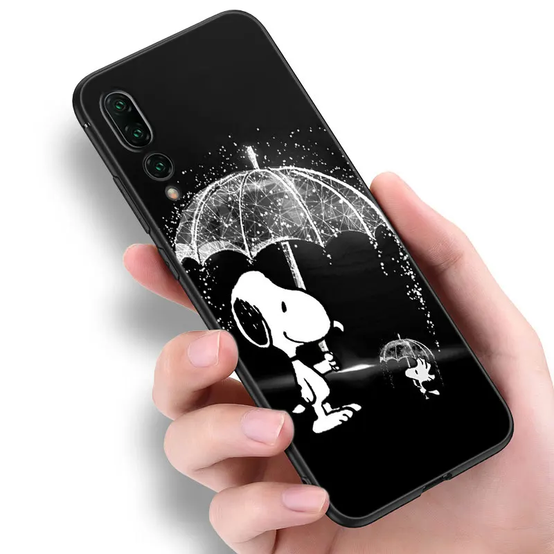 S-Snoopy Cute Cartoon Black Phone Case For Huawei P8 P9 P20 P30 P40 Mate 8 9 10 Lite 20 30 P50 Pro Plus 20X P Smart 2020