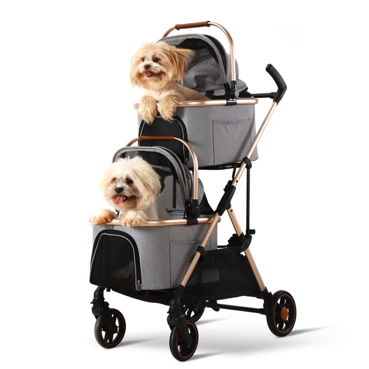 

Eaynon Luxury 4-Wheel Jogging Travel Petstroller Foldable Small Double Twin Dog Cat Stroller Modern Style