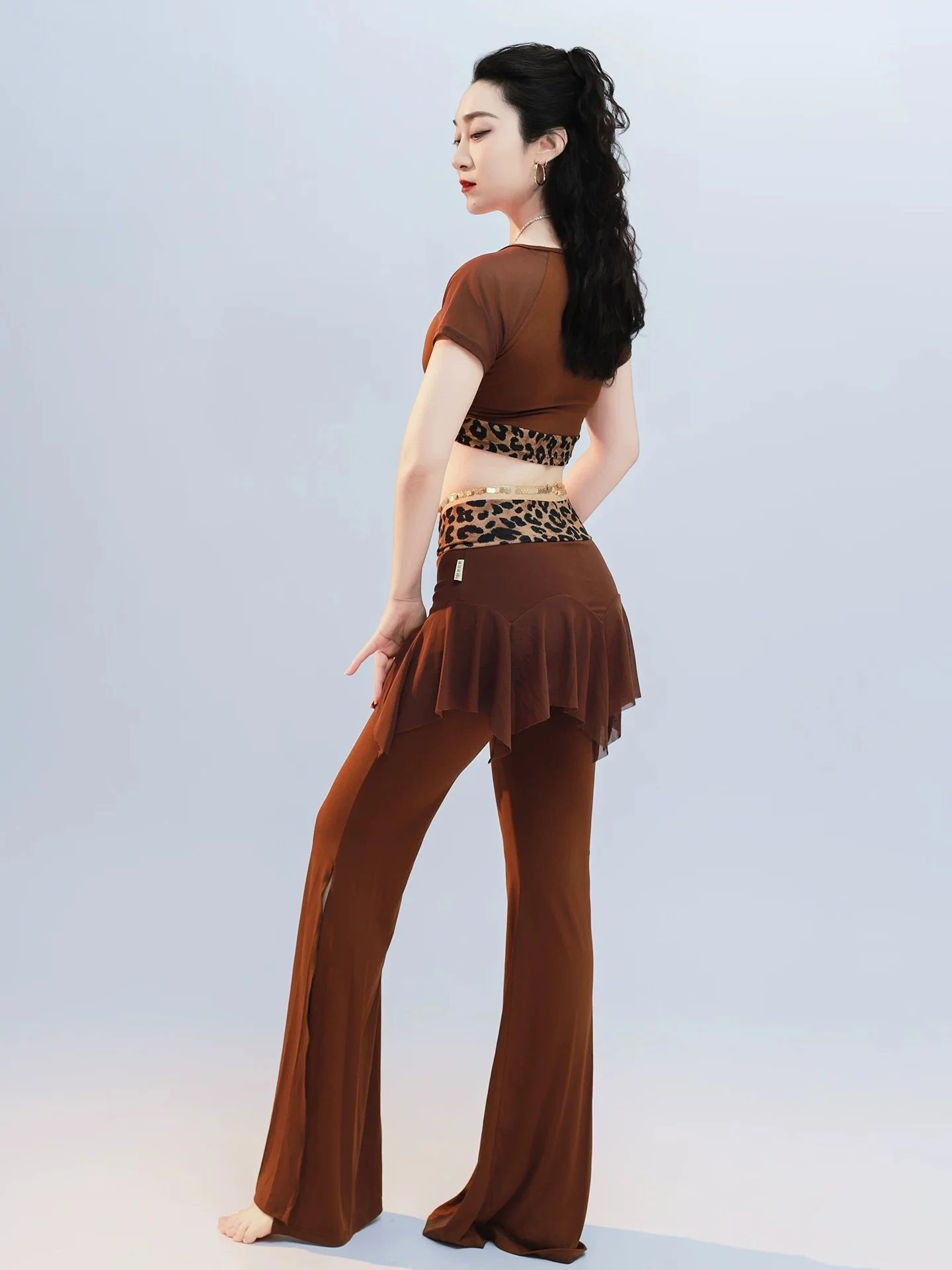 costume-de-danse-orientale-original-imprime-leopard-pour-filles-tenue-de-performance-de-groupe-pantalon-d'entrainement-pantalon-trompette