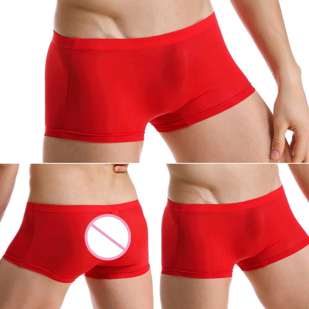 Celana Dalam Pria Baru Nyaman Seksi Lingerie Boxer Brief Bernapas Pinggang Rendah Transparan Bahan Sutra Es Untuk Pria
