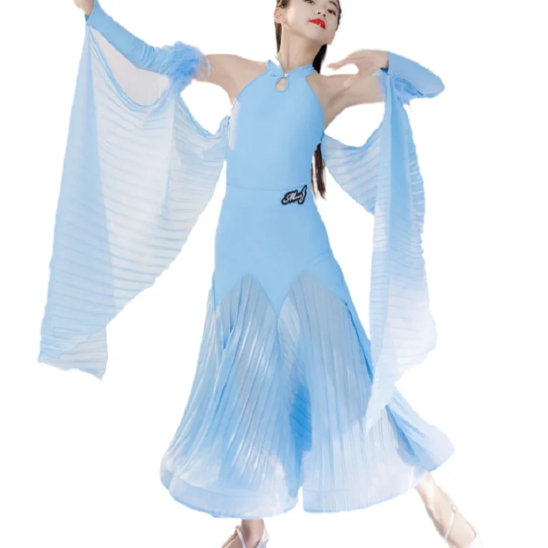 Blue Fairy Ballroom Dress Children Lyrical Dance Costumes Standard Dance Dress For Girls Princess Dresses For Kids Waltz Dress