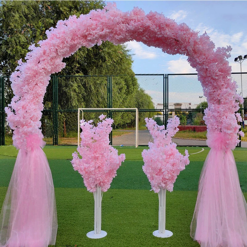 2.5m Metal Wedding Iron Arch Decoration Artificial Cherry Blossom DIY Wedding Arch Background Party Decoration Road Guide Flower