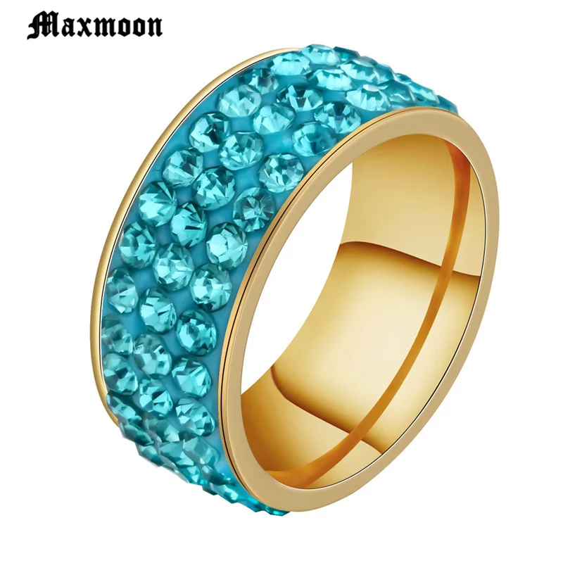 Maxmoon Vintage Red Zircon Stone Black Green Pink Blue Finger Rings For Men Male Fashion Stainless Steel jewelry Anel