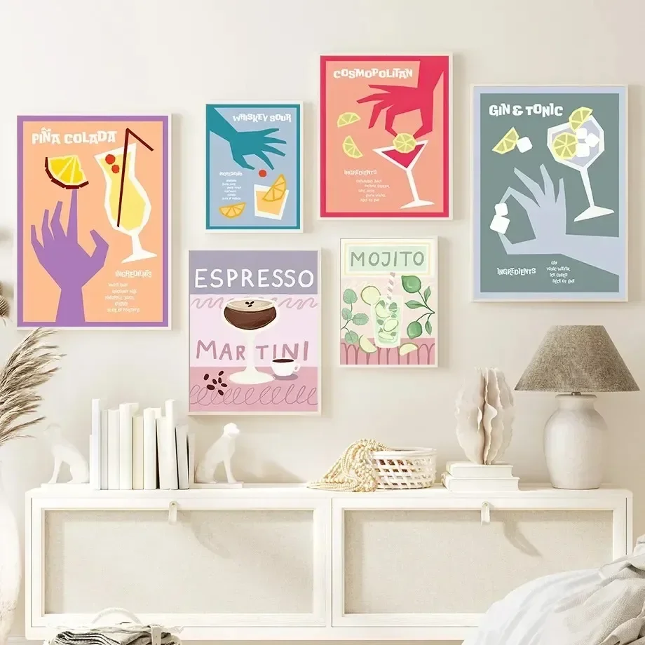 1pc frameless Canvas Painting Abstract Cocktail Color Block Mojito Wall Art Posters And Prints Wall Art Canvas Painting For Livi