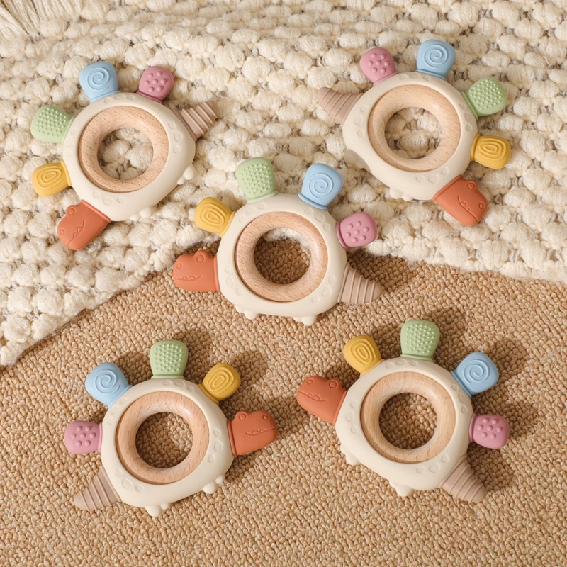 BPA-freier Baby-Dinosaurier-Beißring aus Silikon, sensorisches Spielzeug, leicht zu greifen, Babypflege, lebensmittelechtes Babyspielzeug, Geschenk für Neugeborene, Babyzubehör – Detail 17