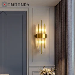 Lámpara de pared nórdica moderna de lujo para interiores, vidrio, tubo de cristal, cuerpo de hierro, candelabro, decoración de dormitorio, Lustres de pasillo