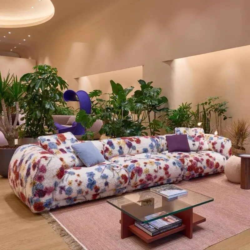 Designer Lamb Wool Sofa Living Room Small Apartment Large Flat Modern Smudging Color Fabric Straight Row