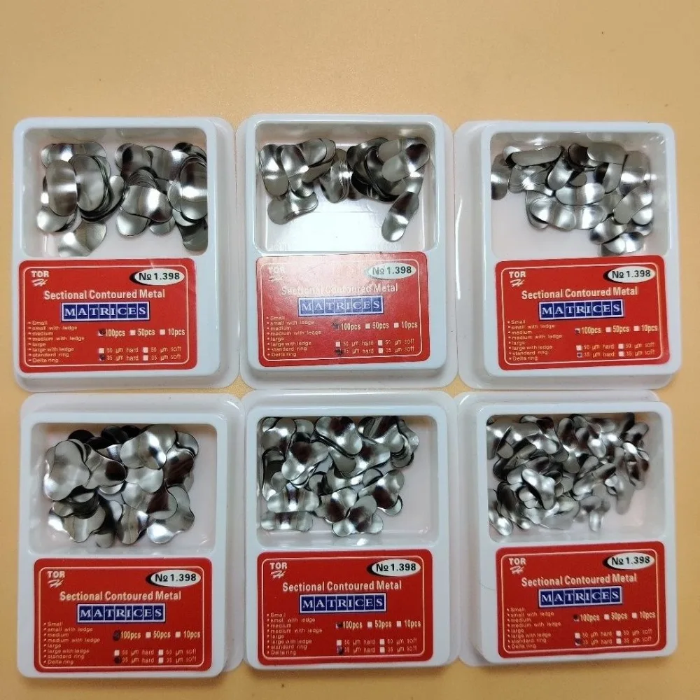 

Dental Sectional Contoured Metal Dental Matrix Bands 3 Sizes Upper Lower Gums Dental Materials 100pcs/Box