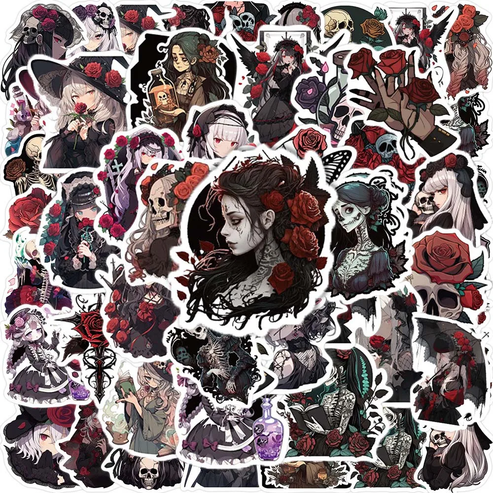 

10/50pcs Gothic Rose Stickers Pack Girls Graffiti Decals Scrapbooking Luggage Laptop Skateboard Notebook Helmet Sticker for Kids