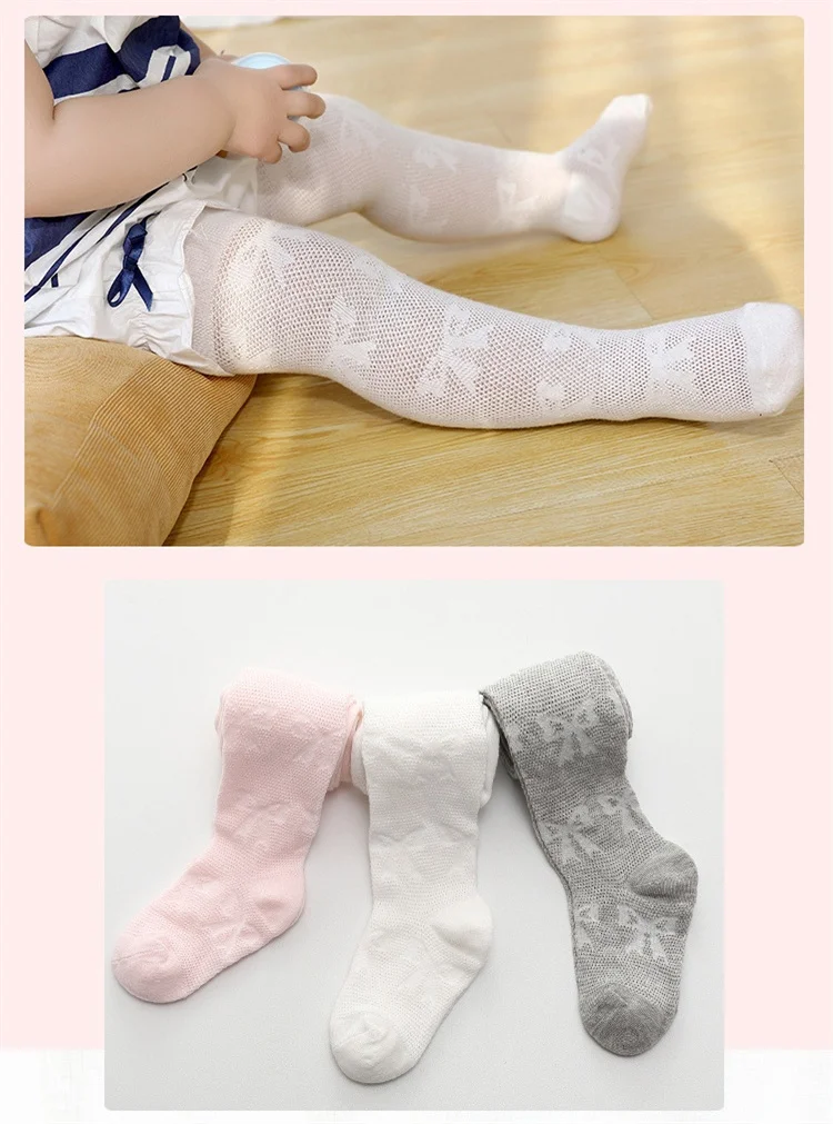 0-24 Monate Neugeborenen-Babystrumpfhosen für Mädchen, Frühling, Sommer, Mesh-Schleife, einfarbige Strumpfhose, dünne, atmungsaktive Baumwollstrümpfe für Kleinkinder, neu – Detail 5