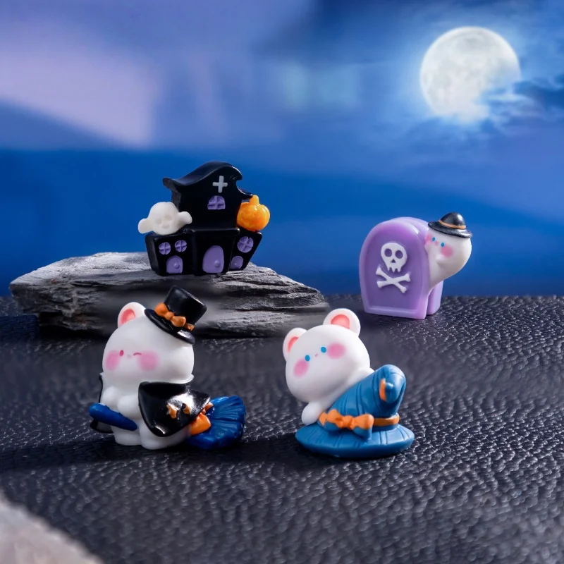 Creative Resin Miniatures ตุ๊กตาฮาโลวีนผีฟักทองหมี DIY การ์ตูนอุปกรณ์ตกแต่งของขวัญที่ไม่ซ้ํากันสําหรับเพื่อน