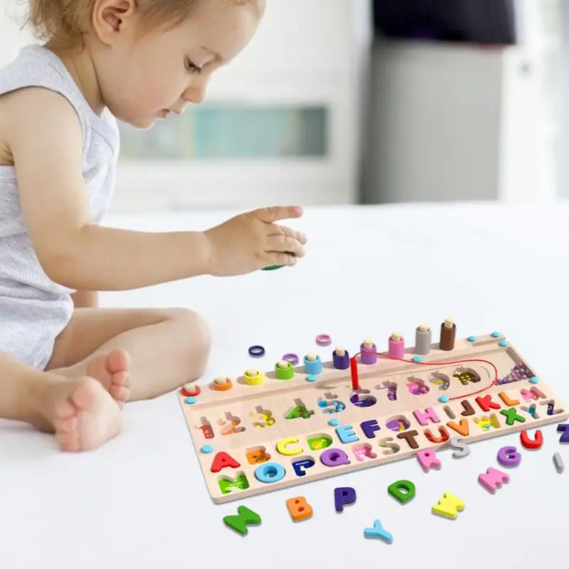 

Letter Matching Toys 4 in 1 Montessori Board Bead Game Wooden Alphabet Puzzle Montessori Board Games Cognitive & Educational