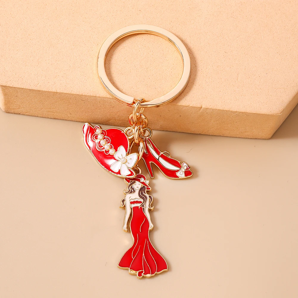 Aihua Hübscher Damen-Schleifenhut High-Heels Schlüsselanhänger Eleganter Perlen-Schlüsselring für Mädchen Freundschaftsgeschenk Handgemachter DIY-Schmuck – Detail 4
