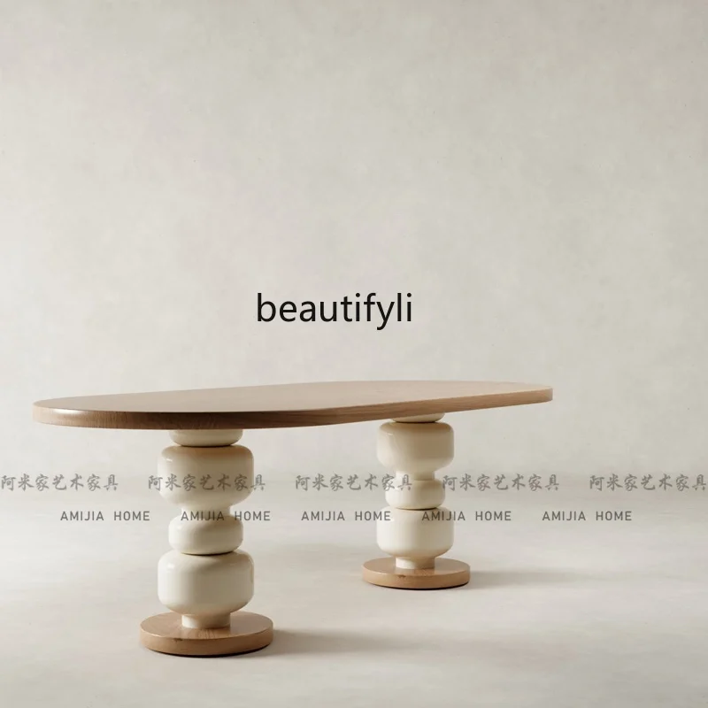 

Обеденный стол из цельного дерева в американском стиле ретро, овальный длинный стол, простой конференц-стол