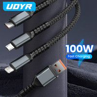 100W 3 In 1 Fast charging Cable PD QC Fast Charge Type C Cable Lightning For iPhone 14 Pro Max 13 12 11 Xiaomi Huawei Samsung