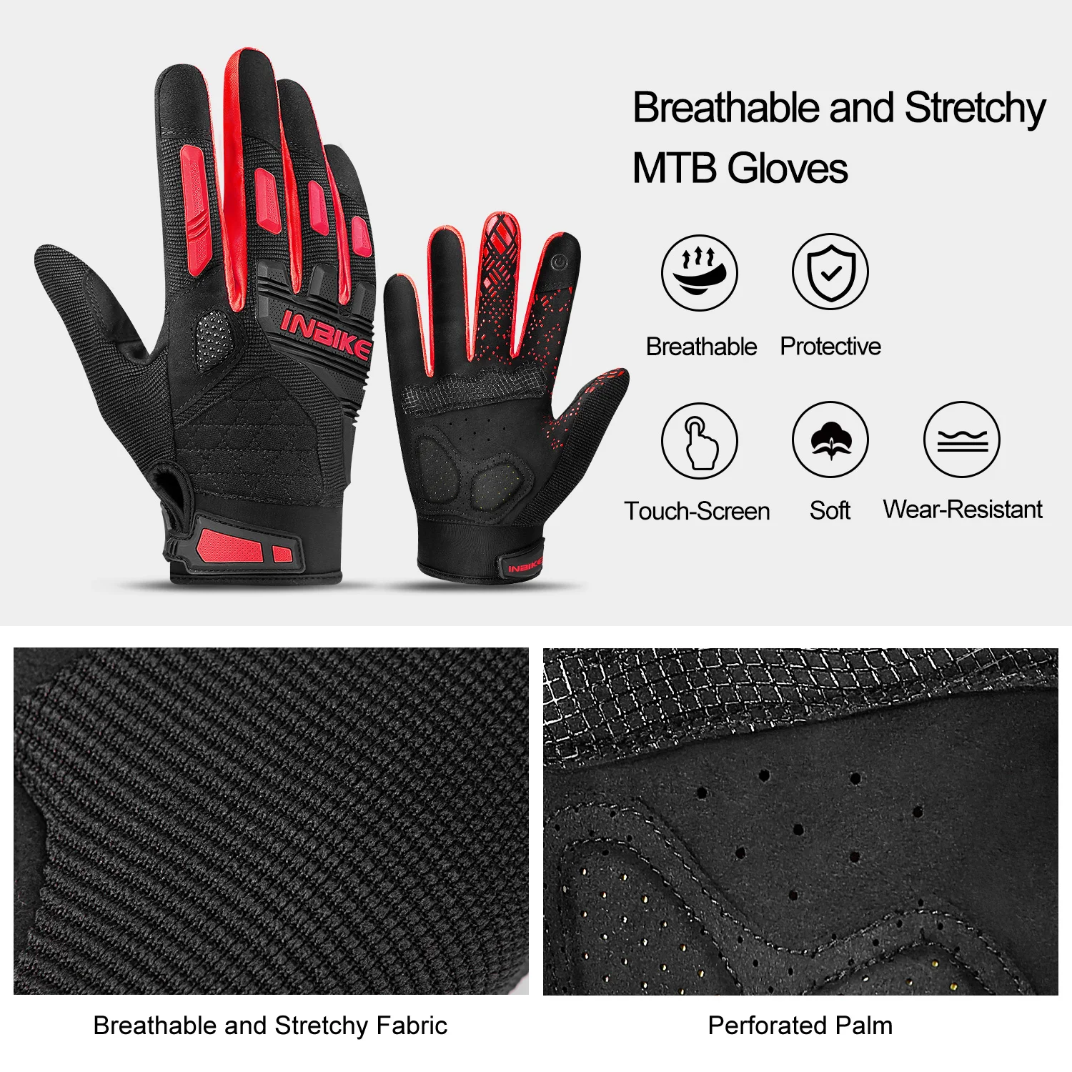 INBIKE MTB Cycling Gloves Man Mountain Road Bike Gloves Thickened TPR Palm Pad Shockproof Touchscreen Bicycle Gloves for Men