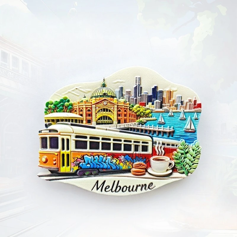 Imán para Refrigerador con Diseño de Tranvía de Melbourne - Recuerdo Único con el Icónico Horizonte 3D de la Ciudad, Regalo Urbano Australiano para Viajes y Decoración