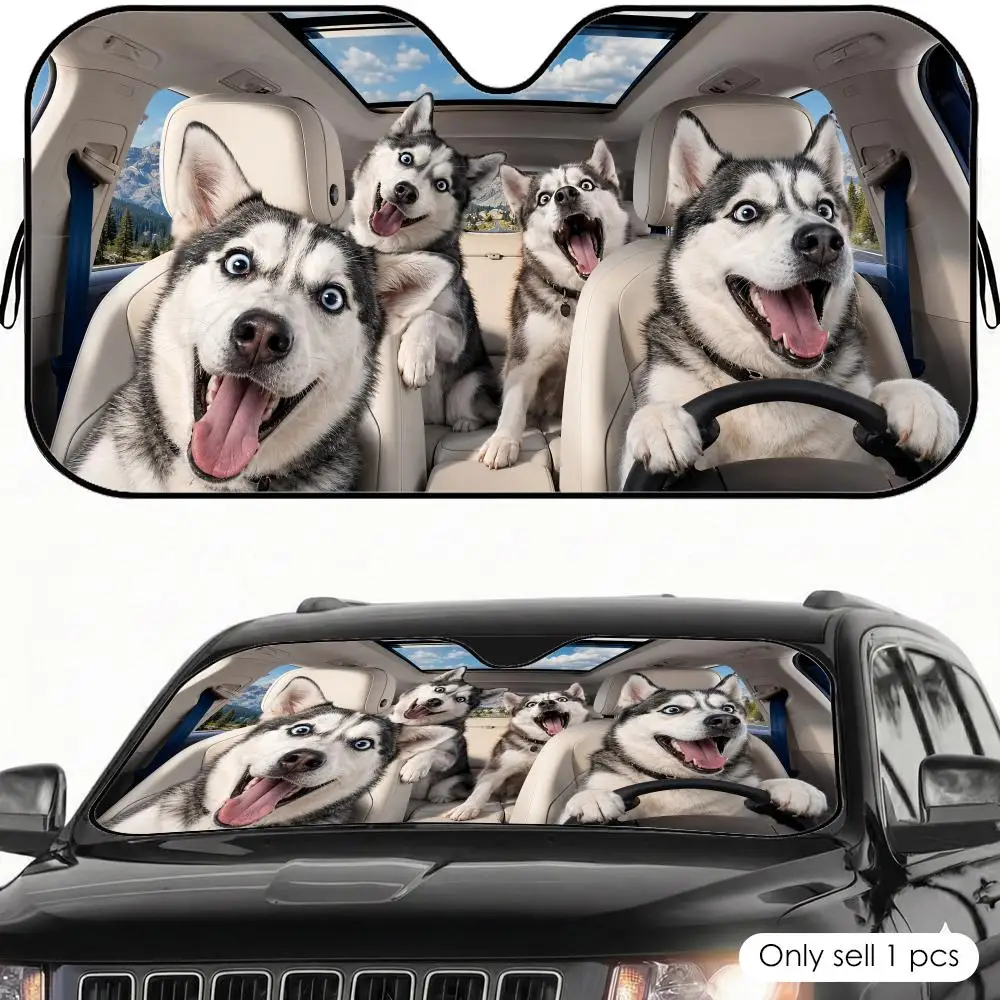 

Chaotic Husky Sun Visor Car Windshield Sunshade UV Protection Reflective Foldable Heat Insulation Cover