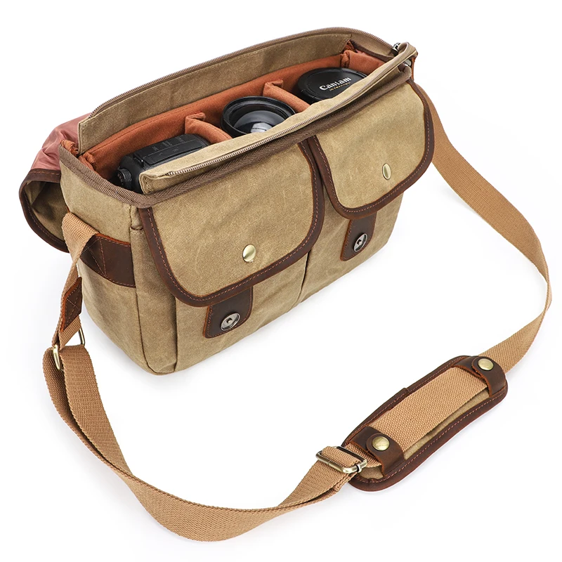 Canvas DSLR Camera Bag Retro Messenger Bag Waterproof Oil Waxed Canvas Shoulder Bag for Camera Nikon Sony Canon Fujifilm